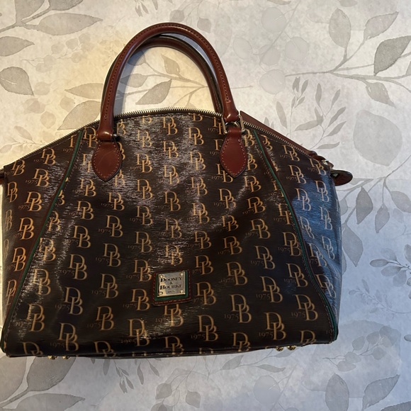 Dooney & Bourke Black and Brown Monogram Satchel - Picture 1 of 2